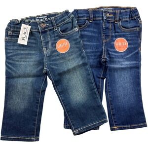 2 The Children's Place Baby Boy 9 12 Mos Jeans Lot Stretch Straight 10" Inseam